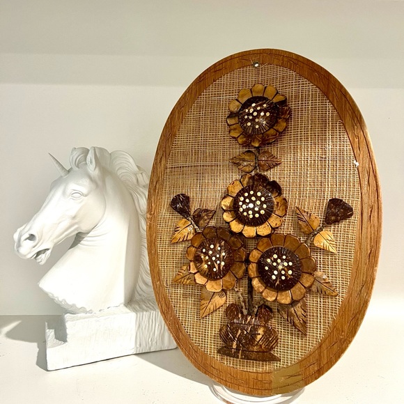 Art Mcm 196s Carved Coconut Shell Wall Art 3d Veneer Floral Wall Hanging 135 Boho Poshmark